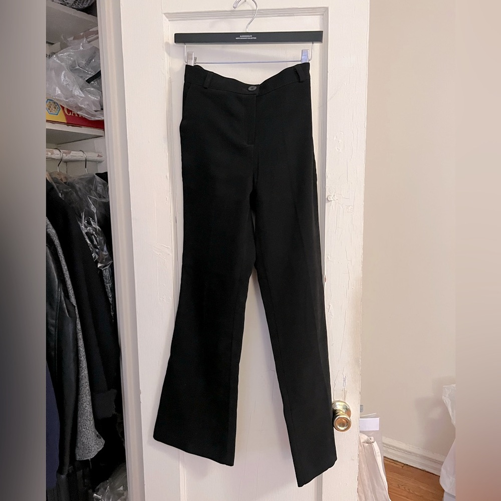A-in Korean Brand Black Semi Flared Suede-like Pants